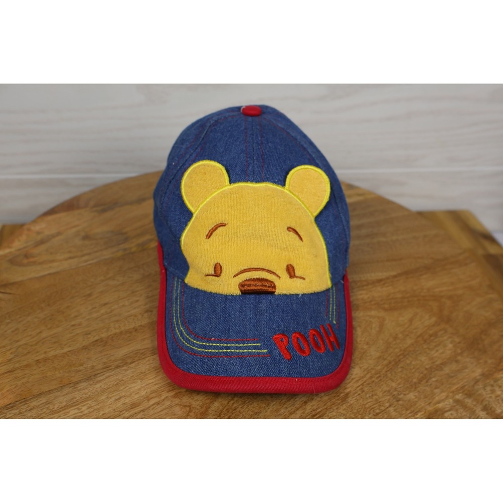Vintage Disney Winnie the Pooh Blue Denim  Hat Red Embroidery Adjustable